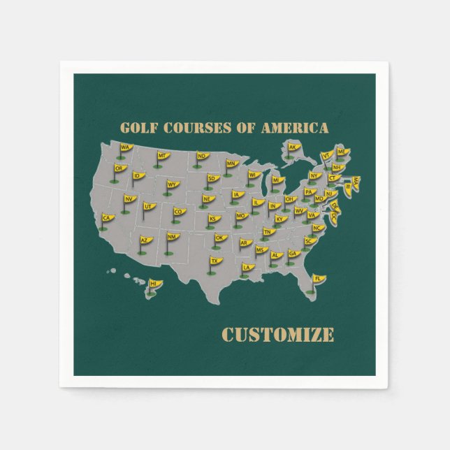 Personalised Golf Courses Of America Map Napkins (Front)