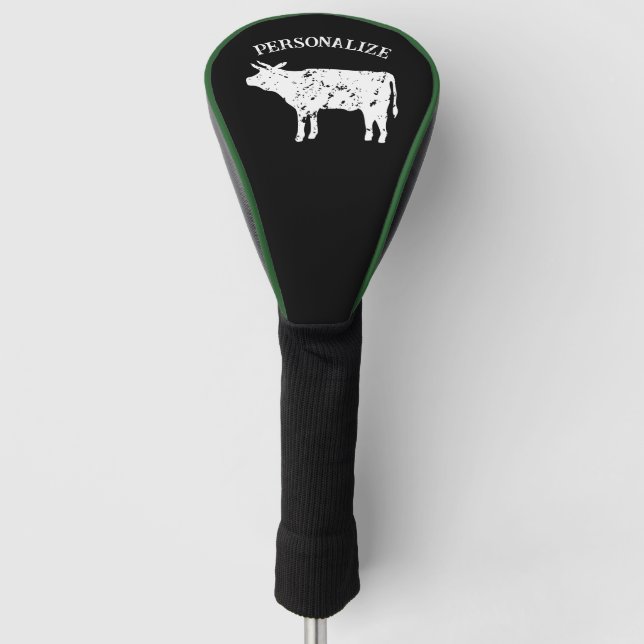 Personalised golf driver cover with cow silhouette (Front)