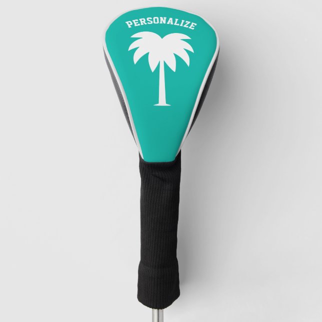 Personalised golf driver cover with palm tree logo (Front)