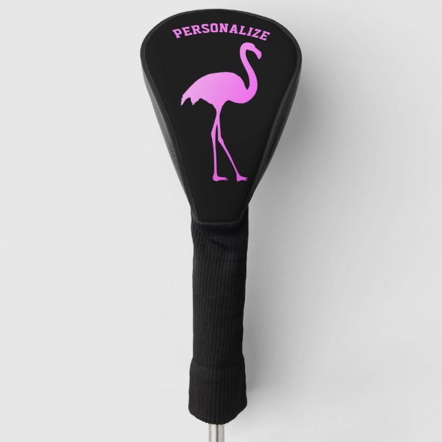 Personalised golf driver cover with pink flamingo (Front)