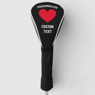 Personalised golf driver cover with red heart logo
