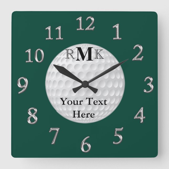 Personalised Golf Gifts with INITIALS, YOUR TEXT Square Wall Clock (Front)