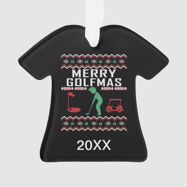 Personalised Golf Golfmas Ugly Christmas Sweater Ornament (Front)