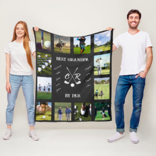 Personalised Golf Grandparent Dad Mum Photo Text Fleece Blanket