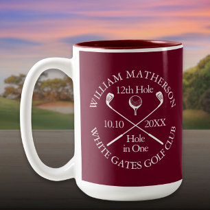 Personalised Golf Hole in One Burgundy Two-Tone Coffee Mug
