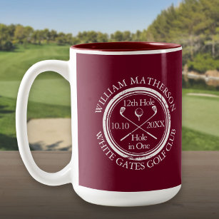 Personalised Golf Hole in One Burgundy Two-Tone Coffee Mug