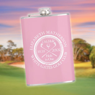 Personalised Golf Hole in One Feminine Pink Hip Flask