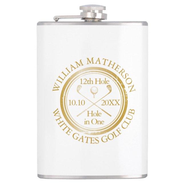 Personalised Golf Hole in One Gold Hip Flask (Front)