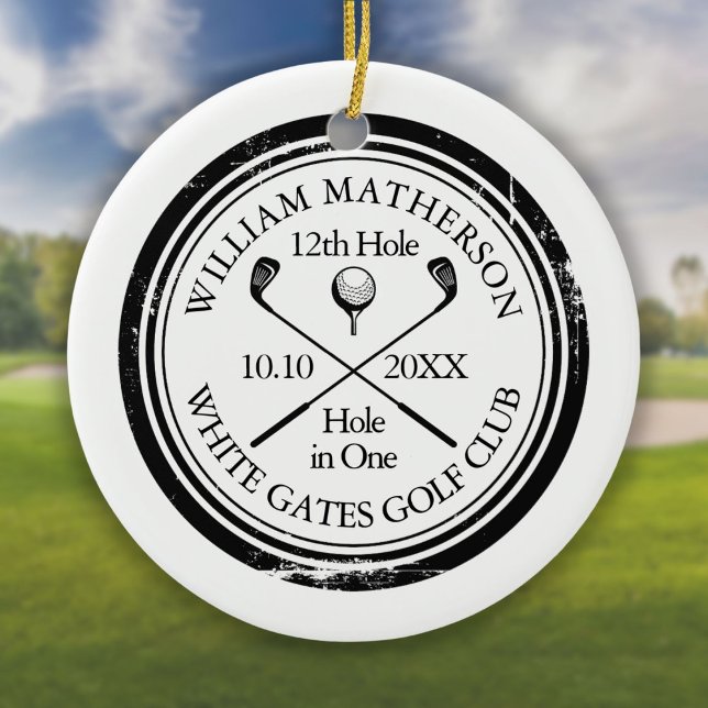 Personalised Golf Hole in One Keepsake Ceramic Tree Decoration (Personalized Golf Hole in One Keepsake Ceramic Ornament)