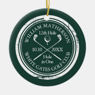 Personalised Golf Hole in One Keepsake Emerald Ceramic Tree Decoration