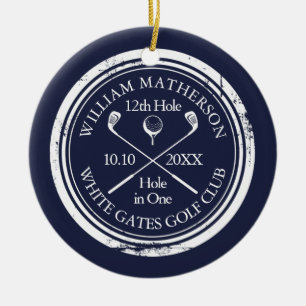 Personalised Golf Hole in One Keepsake Navy Blue Ceramic Tree Decoration