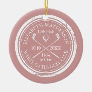 Personalised Golf Hole in One Keepsake Pink Ceramic Tree Decoration