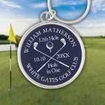 Personalised Golf Hole in One Navy Blue Key Ring<br><div class="desc">Personalise the name,  location hole number and date to create a great keepsake to celebrate that fantastic hole in one. Designed by Thisisnotme©</div>