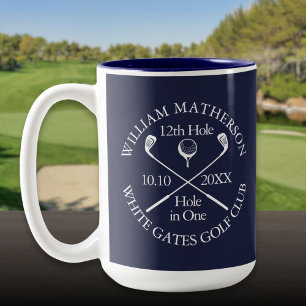 Personalised Golf Hole in One Navy Blue Two-Tone Coffee Mug