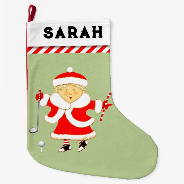 Personalised Golf Holiday Gift Large Christmas Stocking (Front)
