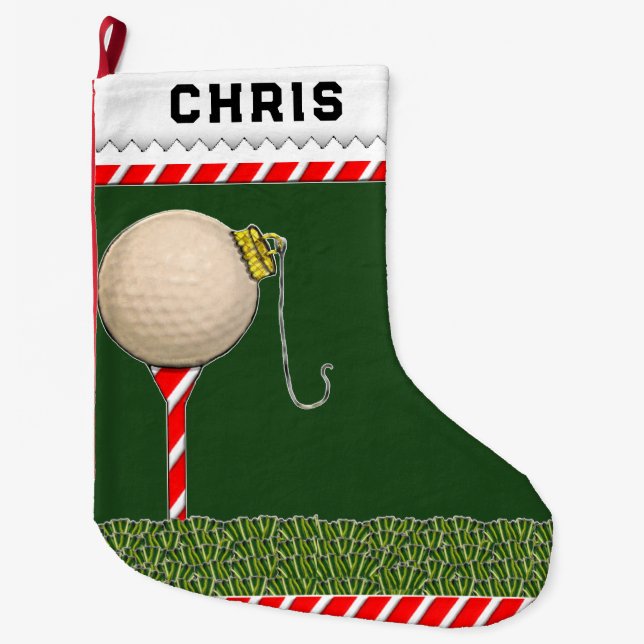 Personalised Golf Holiday Gift Large Christmas Stocking (Front)