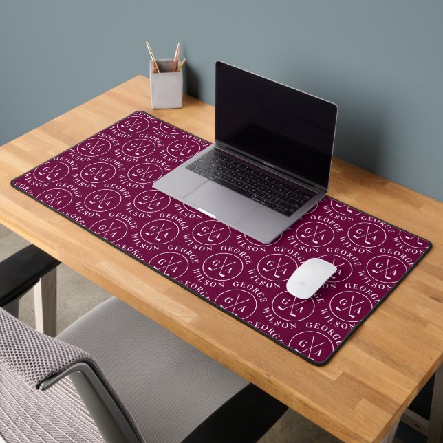 Personalised Golf Monogram Burgundy Custom Name Desk Mat (Office 2)