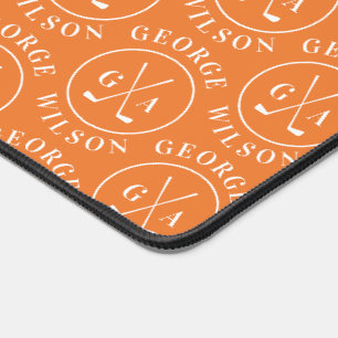 Personalised Golf Monogram Orange Custom Name Desk Mat