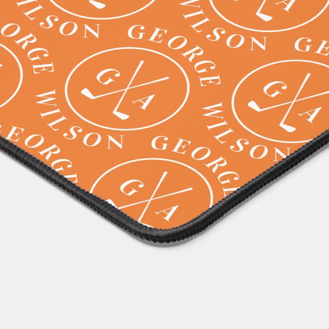 Personalised Golf Monogram Orange Custom Name Desk Mat (Corner)