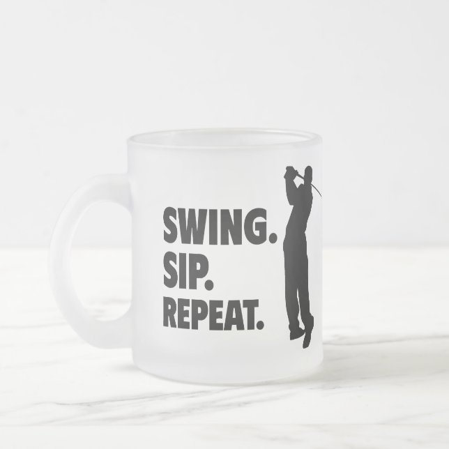 Personalised Golf Swing Sip Repeat Frosted Glass Coffee Mug (Left)