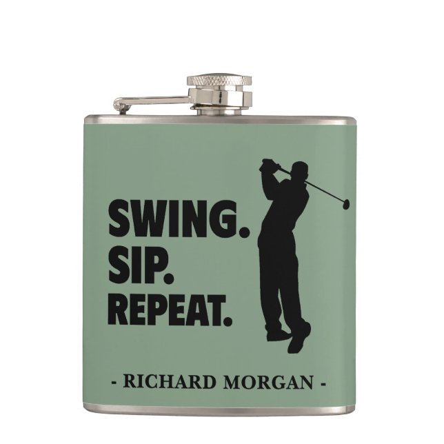Personalised Golf Swing Sip Repeat Hip Flask (Front)