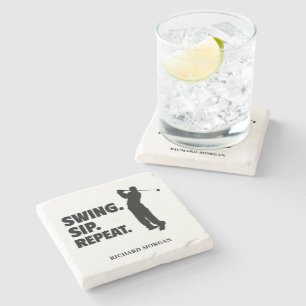 Personalised Golf Swing Sip Repeat Stone Coaster