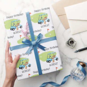 Personalised Golf Theme Name Birthday Wrapping Paper