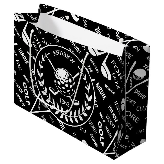 Personalised Golf themed Large Gift Bag (Front Angled)