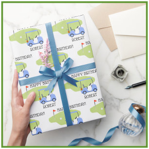 Personalised Golf Themed Name Birthday Wrapping Paper