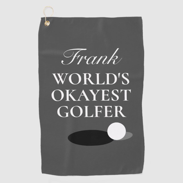 Personalised golf towel for world's okayest golfer (Front)