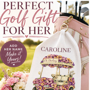 Personalised Golf Towel Pink Floral Golf Gift