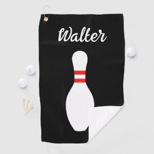 Personalised golf towel with bowling pin design