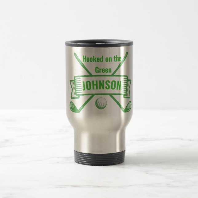 Personalised Golf Travel Mug - Hooked on Golf Gift (Center)