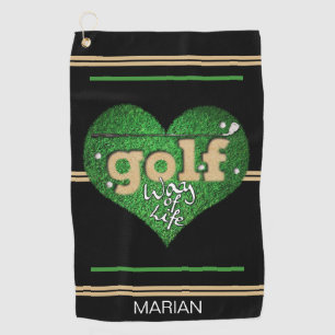 Personalised GOLF Way of Life Black/Green/Mustard  Towel