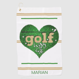 Personalised GOLF Way of Life White/Green/Mustard Towel