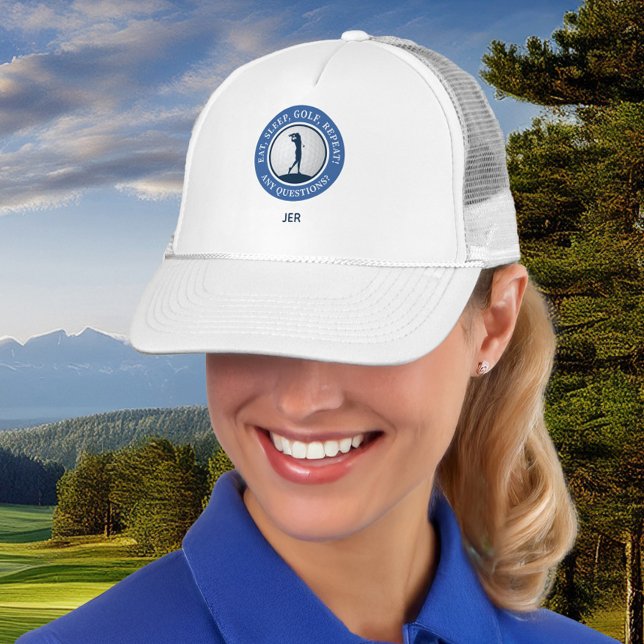 Personalised Golf Women's Modern Blue & White Trucker Hat (Personalized Golf Women's Modern Blue & White Trucker Hat)