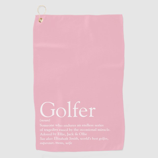 Personalised Golfer Definition Pink Golf Towel (Front)