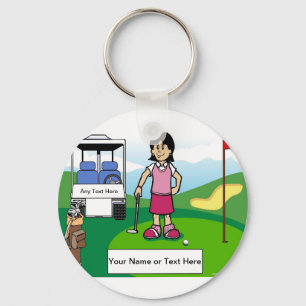 Personalised Golfer - Female Cartoon Key Ring