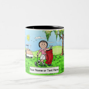 Personalised Golfer - Female Cartoon Two-Tone Coffee Mug