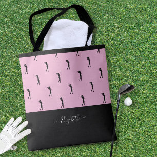 Personalised Golfer Modern Silhouette Pink Black Tote Bag
