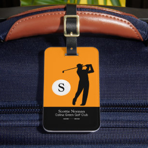 Personalised Golfer Monogram Orange/Black Luggage Tag