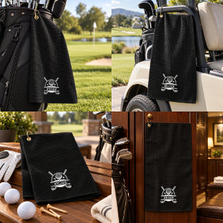 Personalised Golfer Name Monogram Black Golf Towel