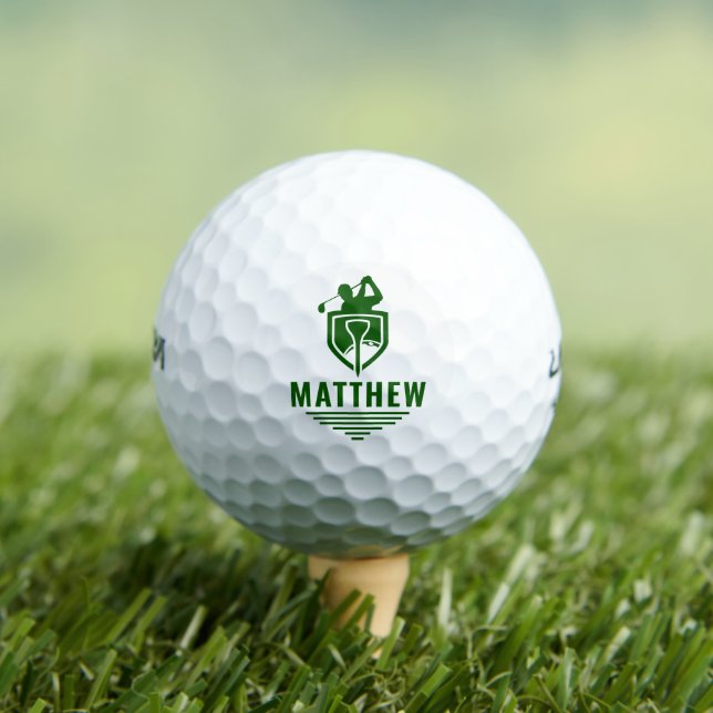 Personalised Golfer Name Template Modern Green Golf Balls (Insitu Tee)