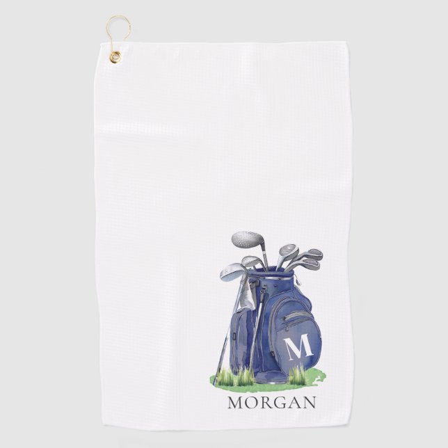Personalised Golfer Navy Blue Monogram Golf Towel (Front)