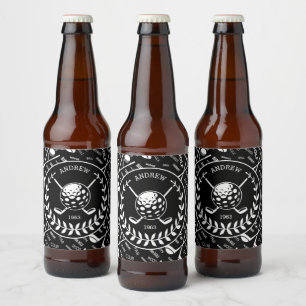 Personalised golfer stylish golf logo beer bottle label