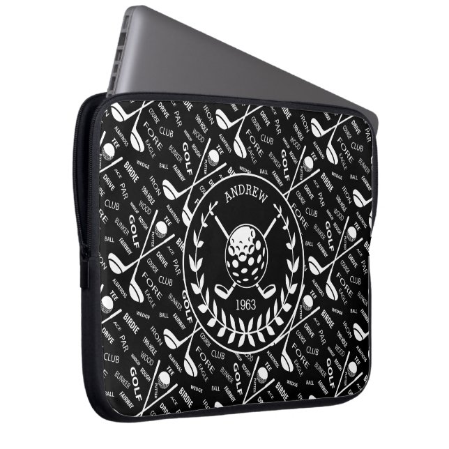 Personalised golfer stylish golf logo laptop sleeve (Front Right)
