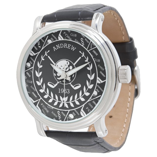 Personalised golfer stylish golf logo watch (Angled)