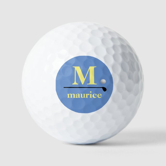 Personalised Golfer's Monogram cornflower-blue Golf Balls (Front)