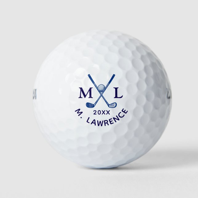 Personalised Golfers Name Crossed Clubs Golf Balls (Front)