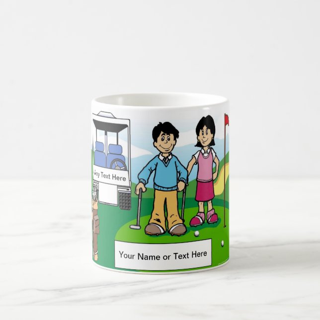 Personalised Golfing Friends - Couple Cartoon Coffee Mug (Center)